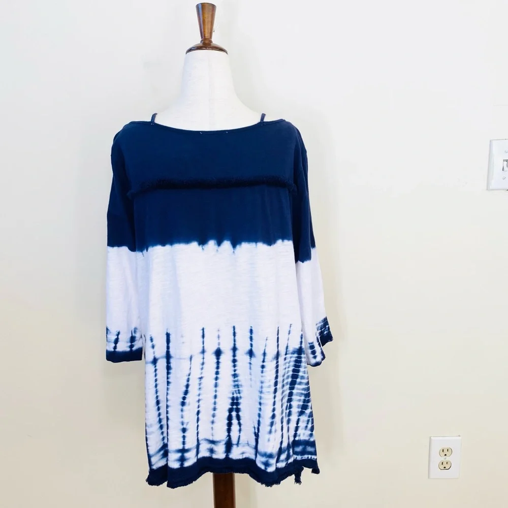 UMGEE tie dye fringe accent 3/4 sleeve top size large - Picture 6 of 11